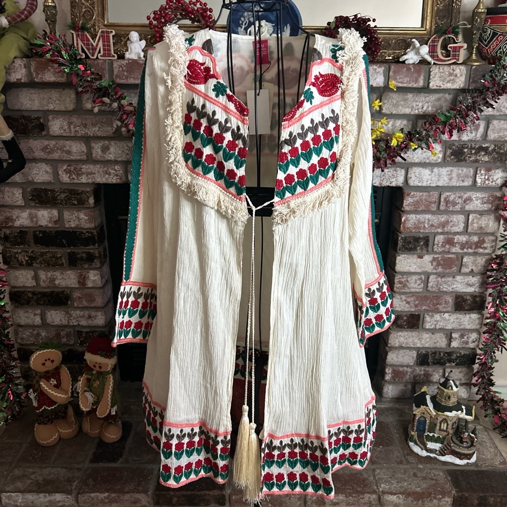 NWT 100% Cotton Jacket Kimono Boho Style With Tassels Sz M